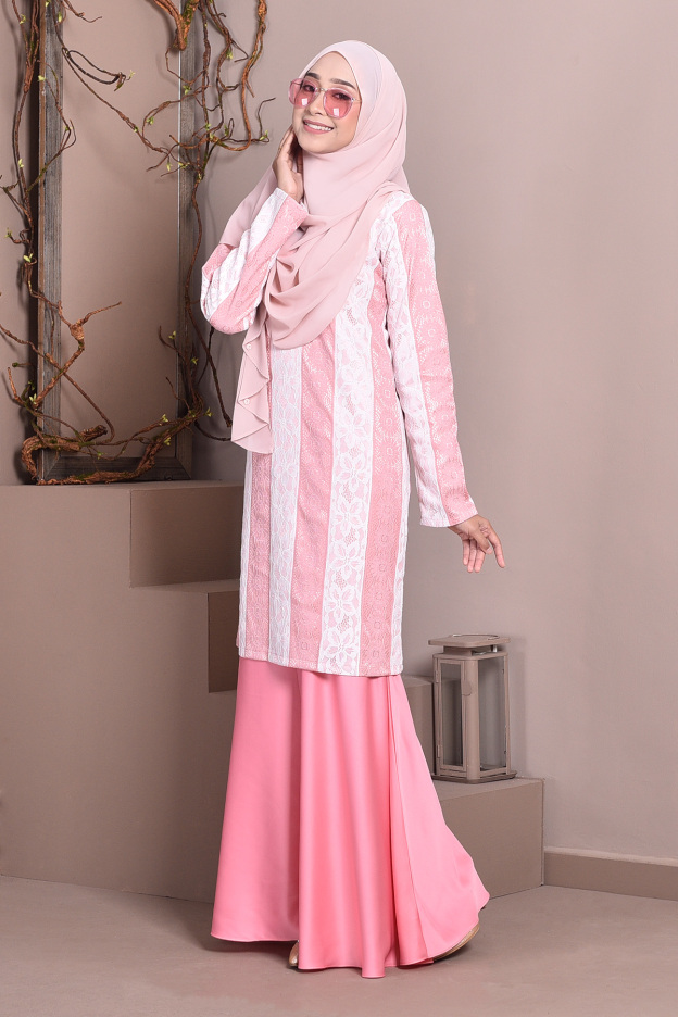 Baju Kurung Lace Gabby - Sweet Pink