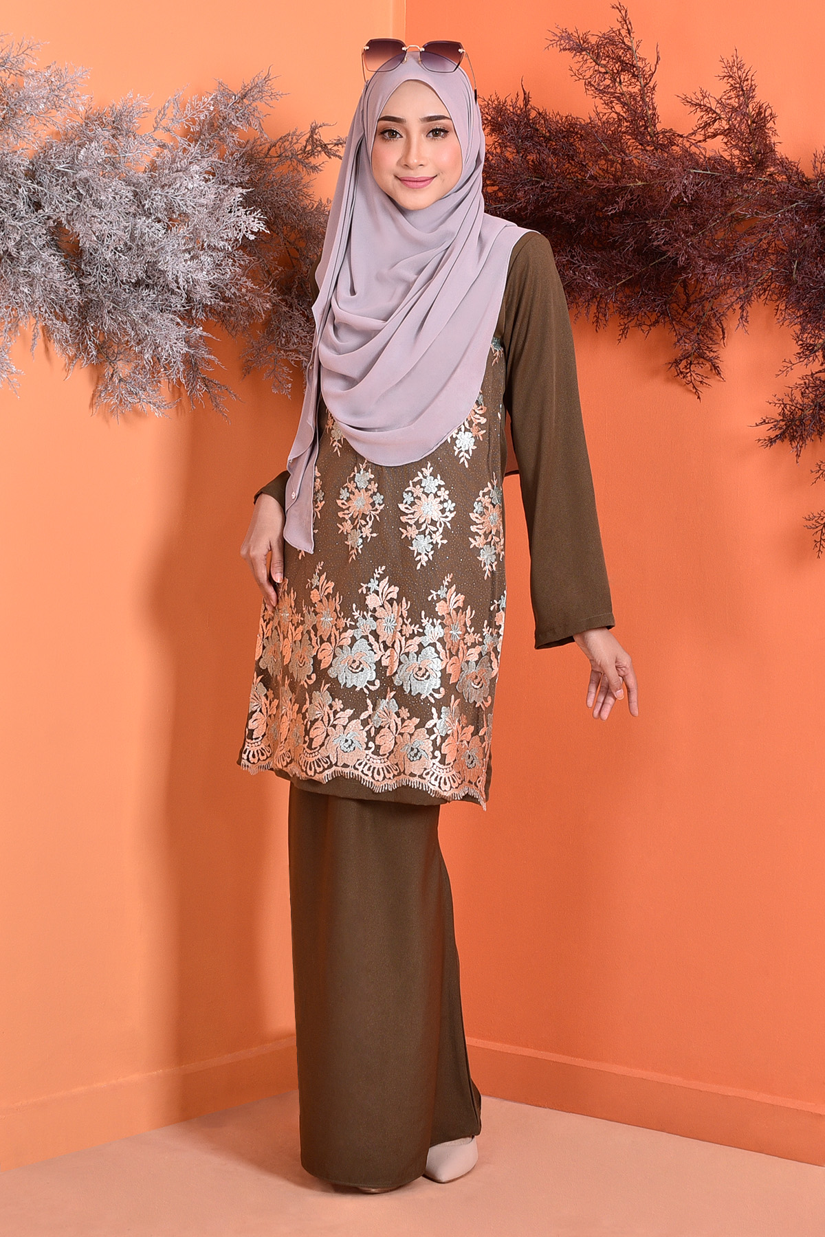 Baju Kurung Lace Lennie - Olive Green