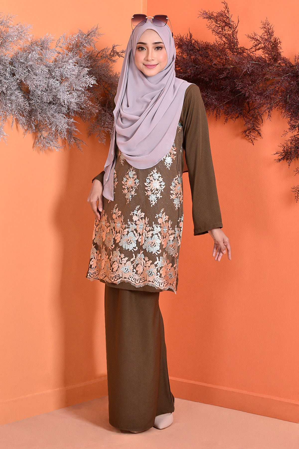 Baju Kurung Lace Lennie - Olive Green