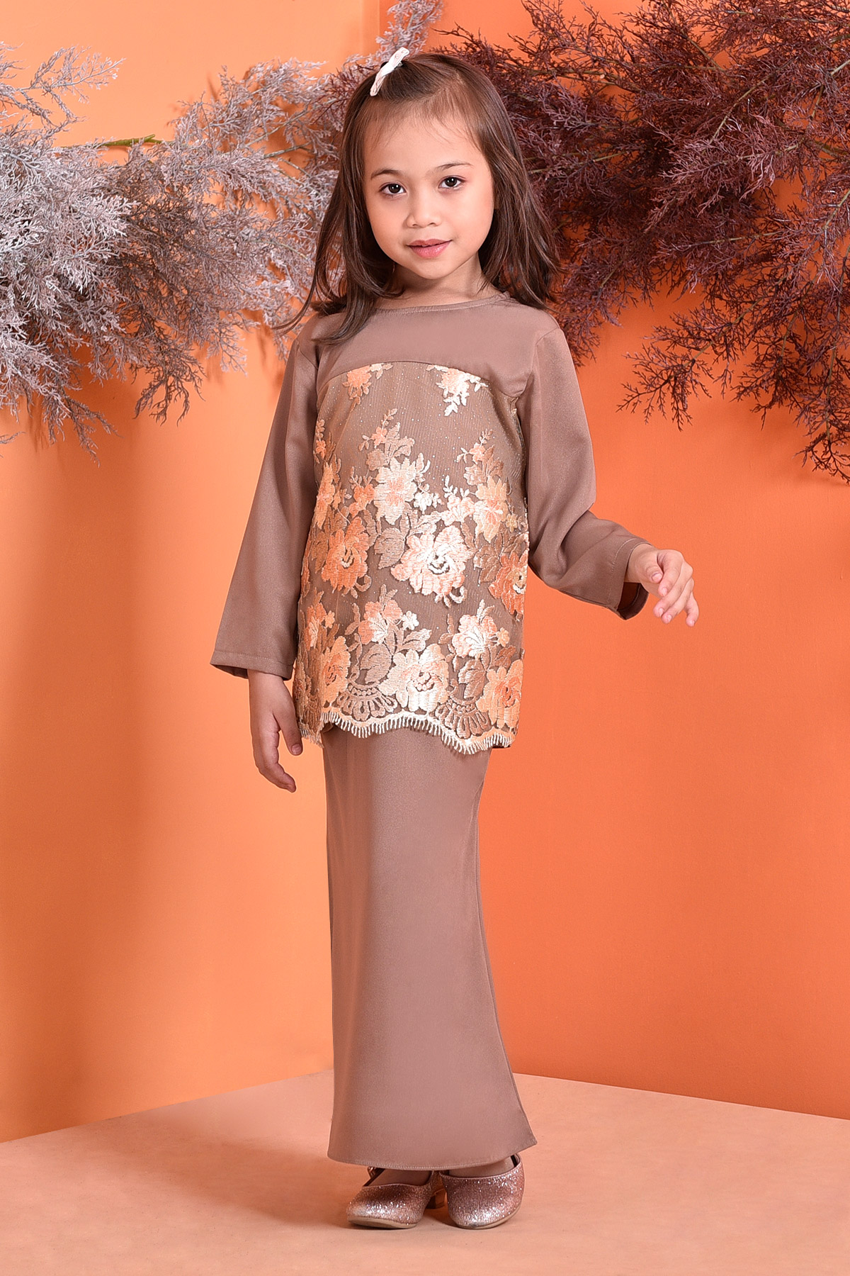 Baju Kurung Lace Lennie Kids - Mocha shot