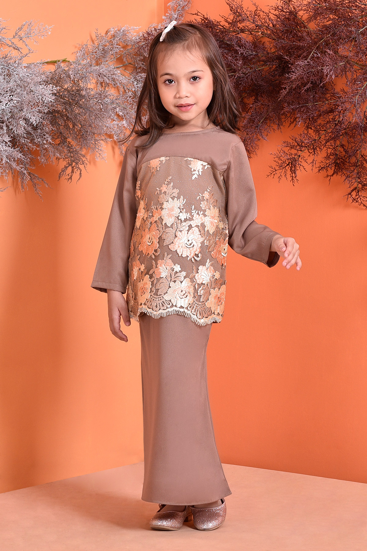 Baju Kurung Lace Lennie Kids - Mocha shot