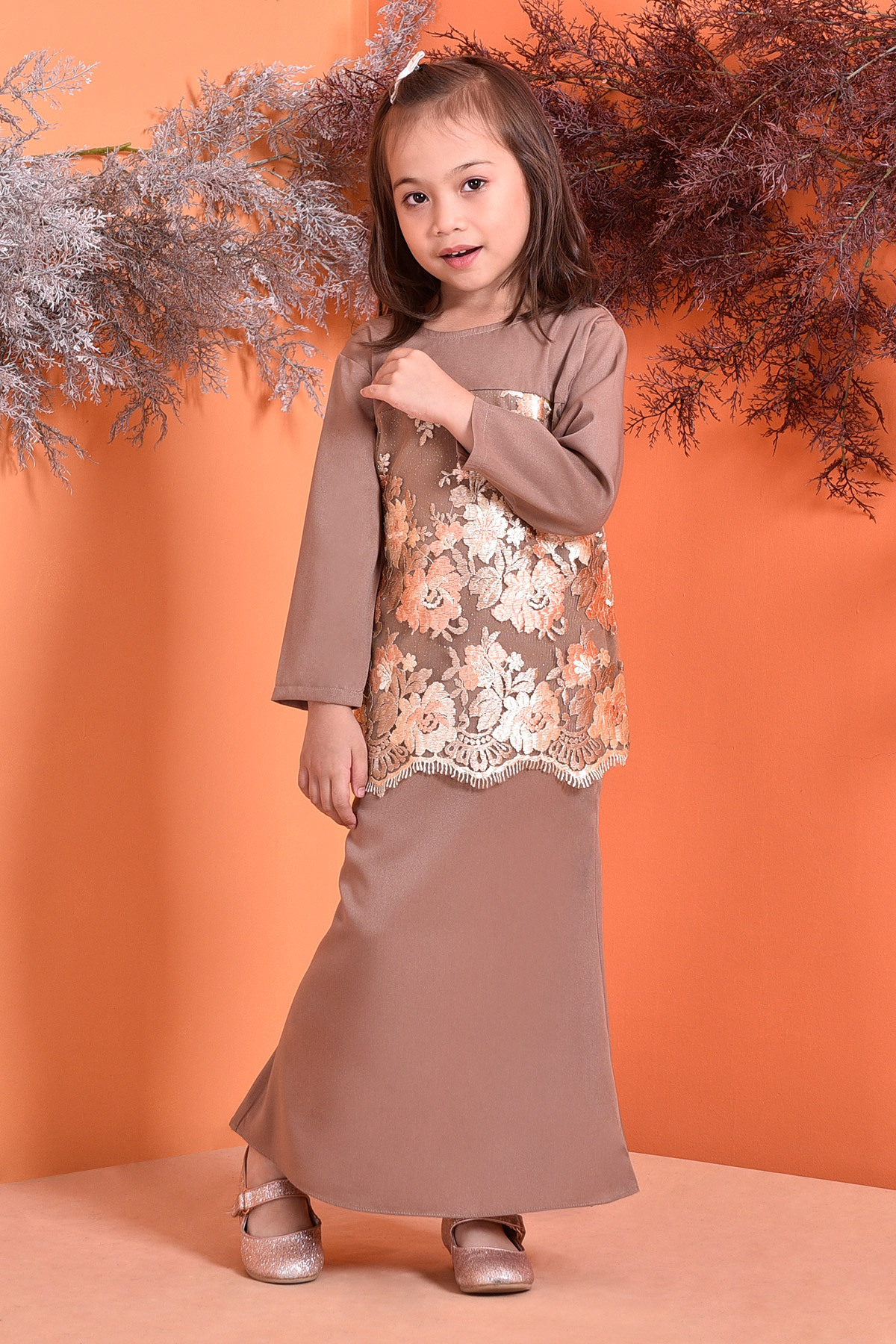 Baju Kurung Lace Lennie Kids - Mocha shot