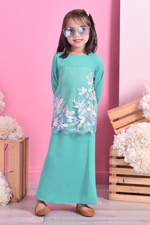 Baju Kurung Lace Leonore Kids - Fiji Green