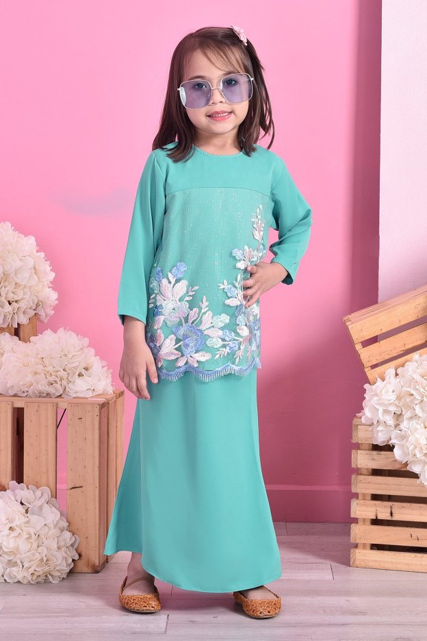 Baju Kurung Lace Leonore Kids - Fiji Green