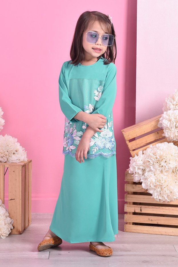 Baju Kurung Lace Leonore Kids - Fiji Green