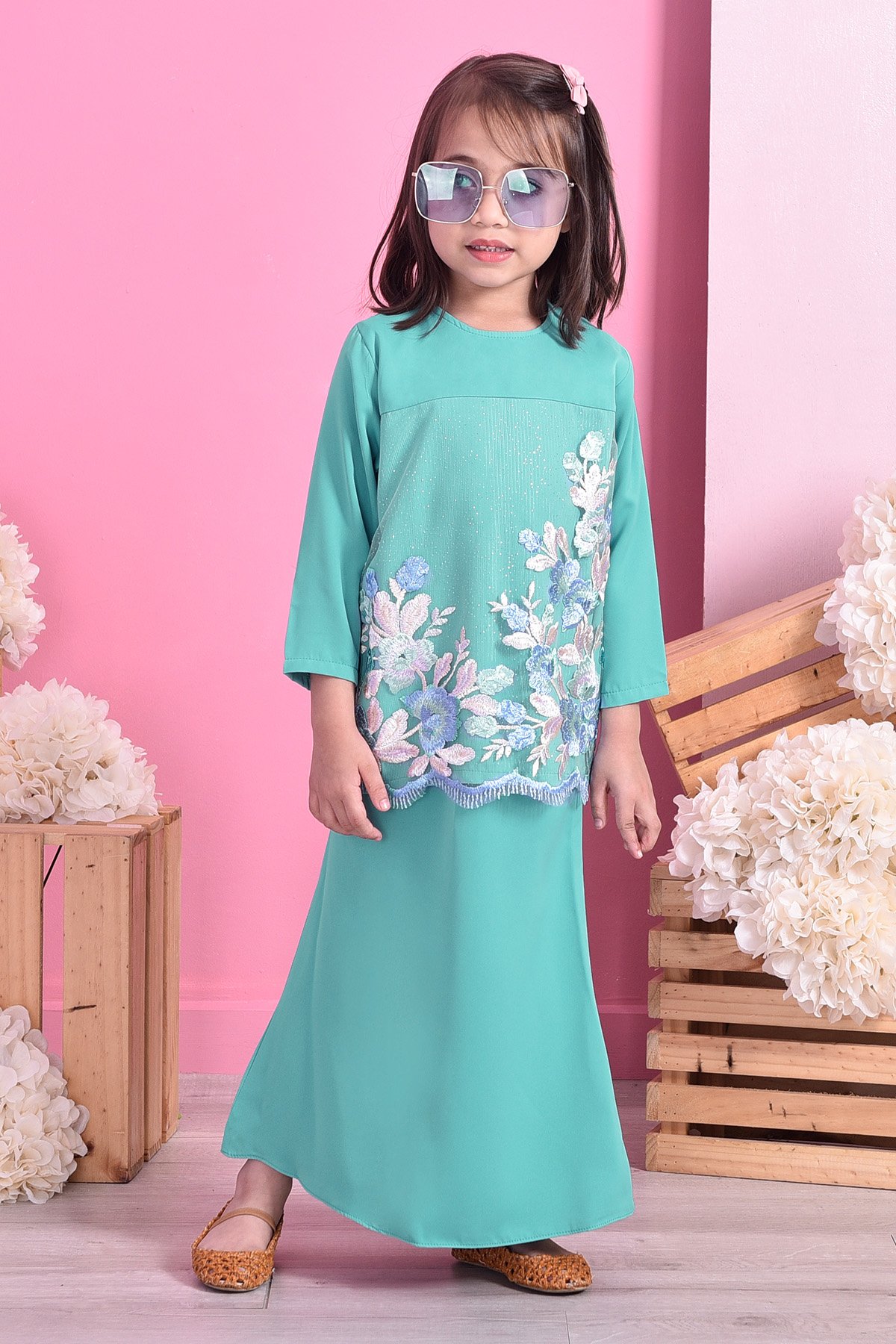 Baju Kurung Lace Leonore Kids - Fiji Green