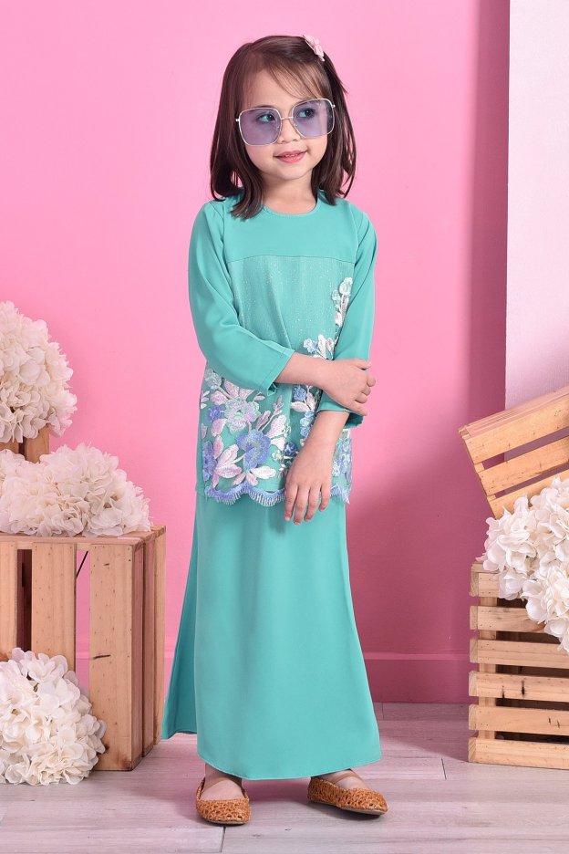 Baju Kurung Lace Leonore Kids - Fiji Green
