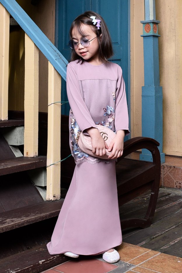 Baju Kurung Lace Leonore Kids - Lavender