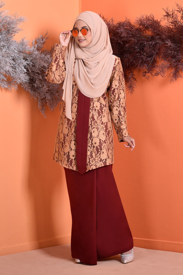 Baju Kebarung Lace Marissa - Rouge Maroon