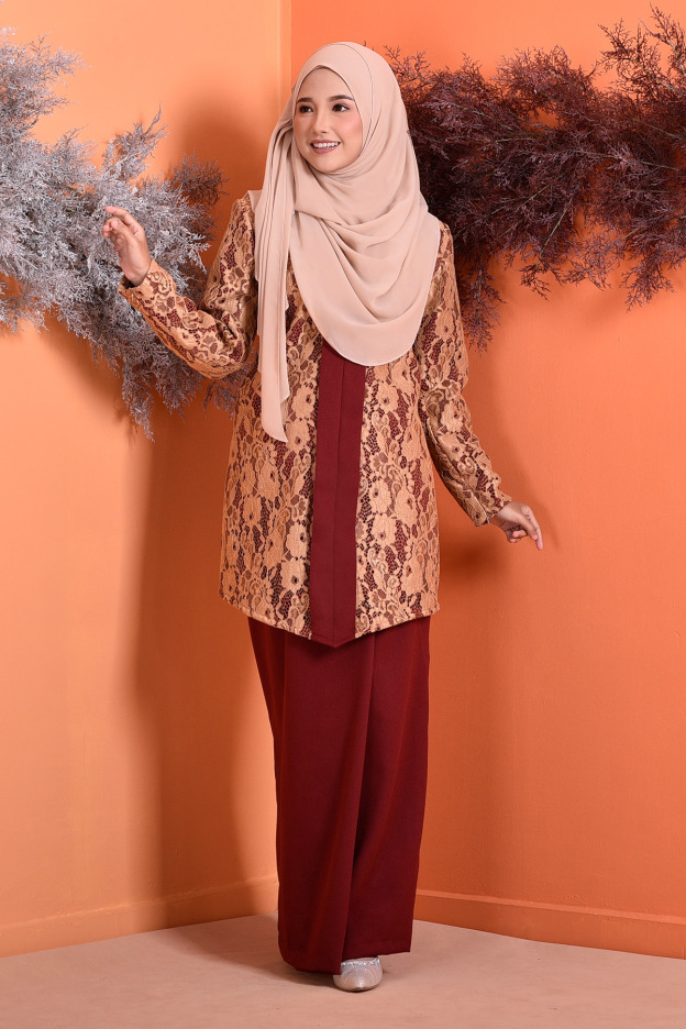 Baju Kebarung Lace Marissa - Rouge Maroon
