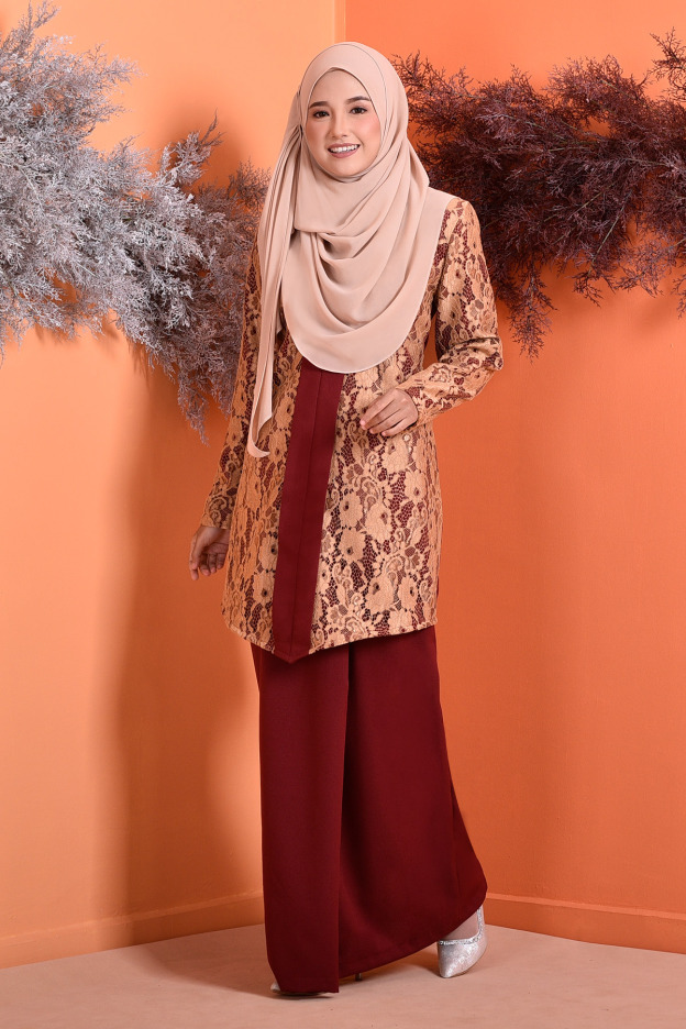 Baju Kebarung Lace Marissa - Rouge Maroon