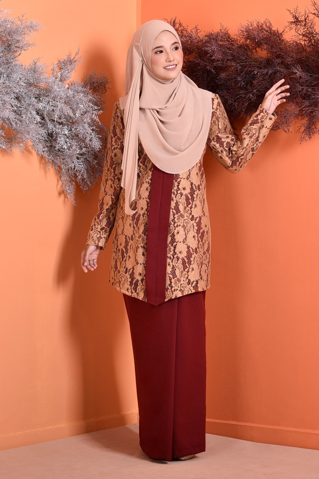 Baju Kebarung Lace Marissa - Rouge Maroon