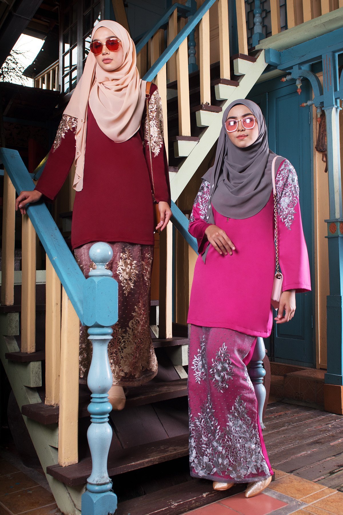 Baju Kurung Lace Mathilde - Mahogany Red