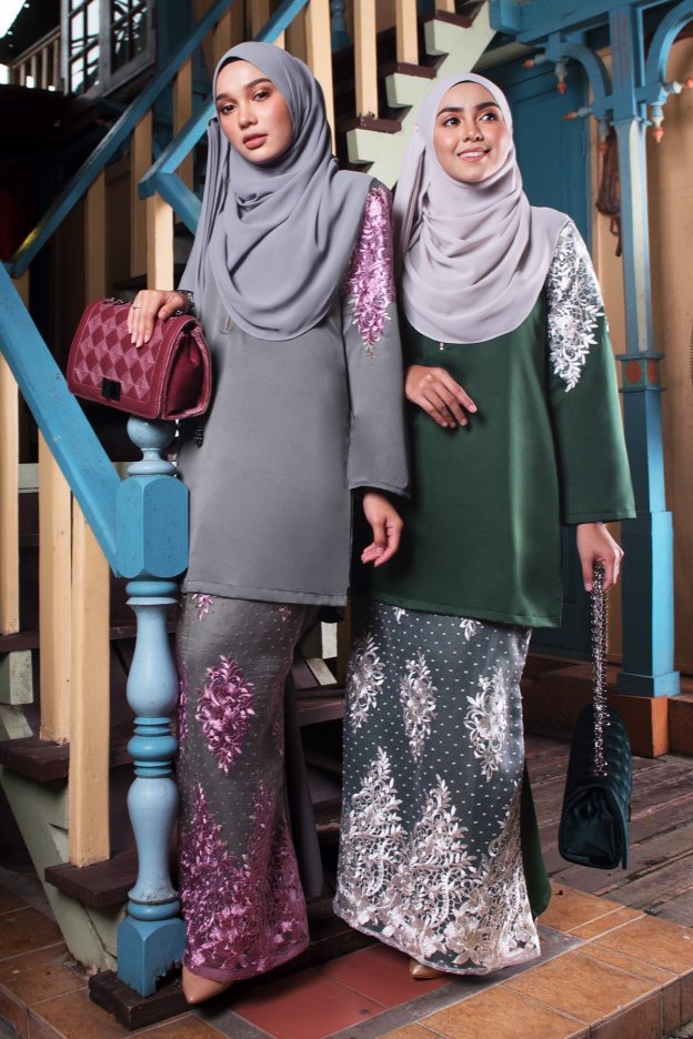Baju Kurung Lace Mathilde - Amour Grey