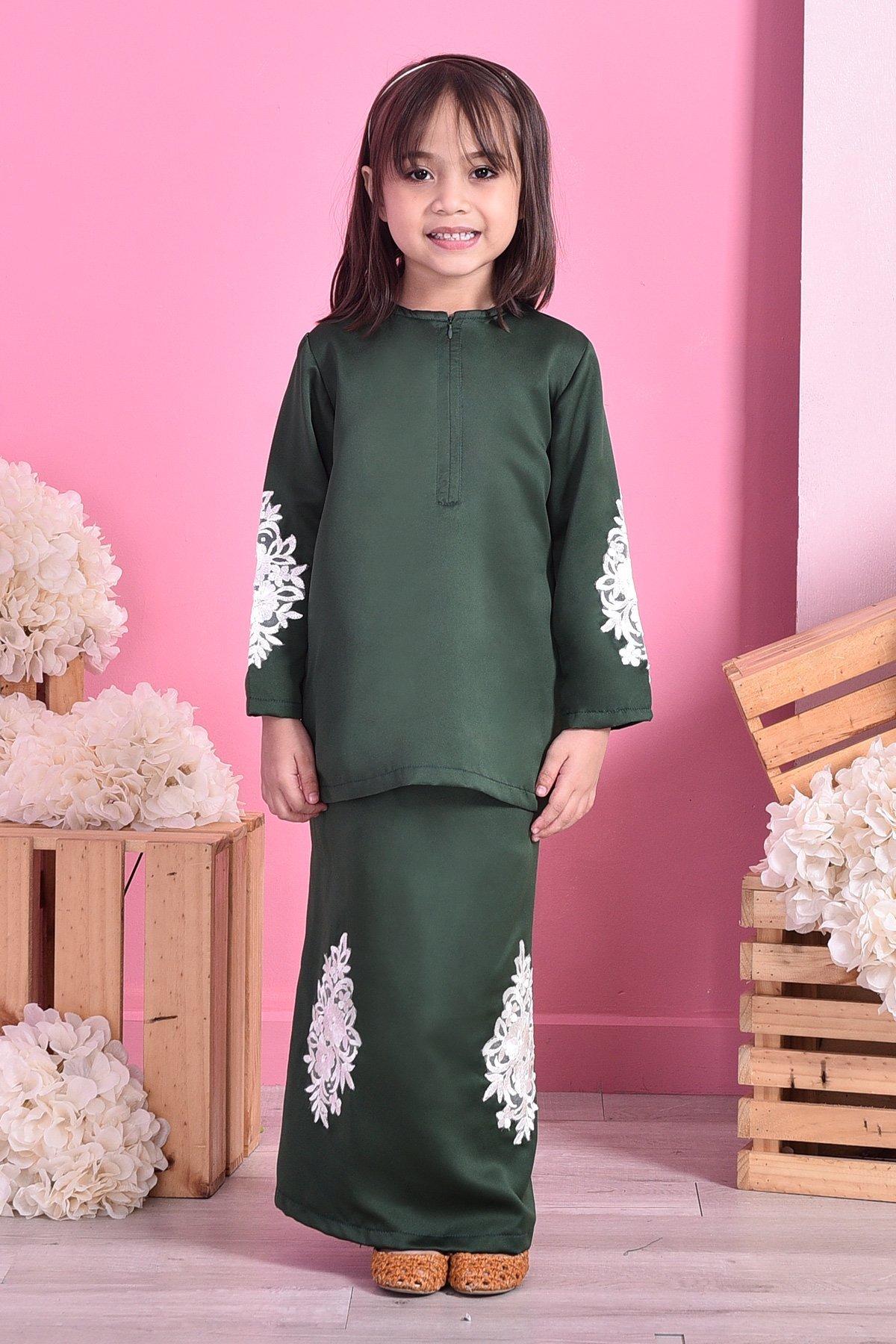 Baju Kurung Lace Mathilde Kids - Forest Green