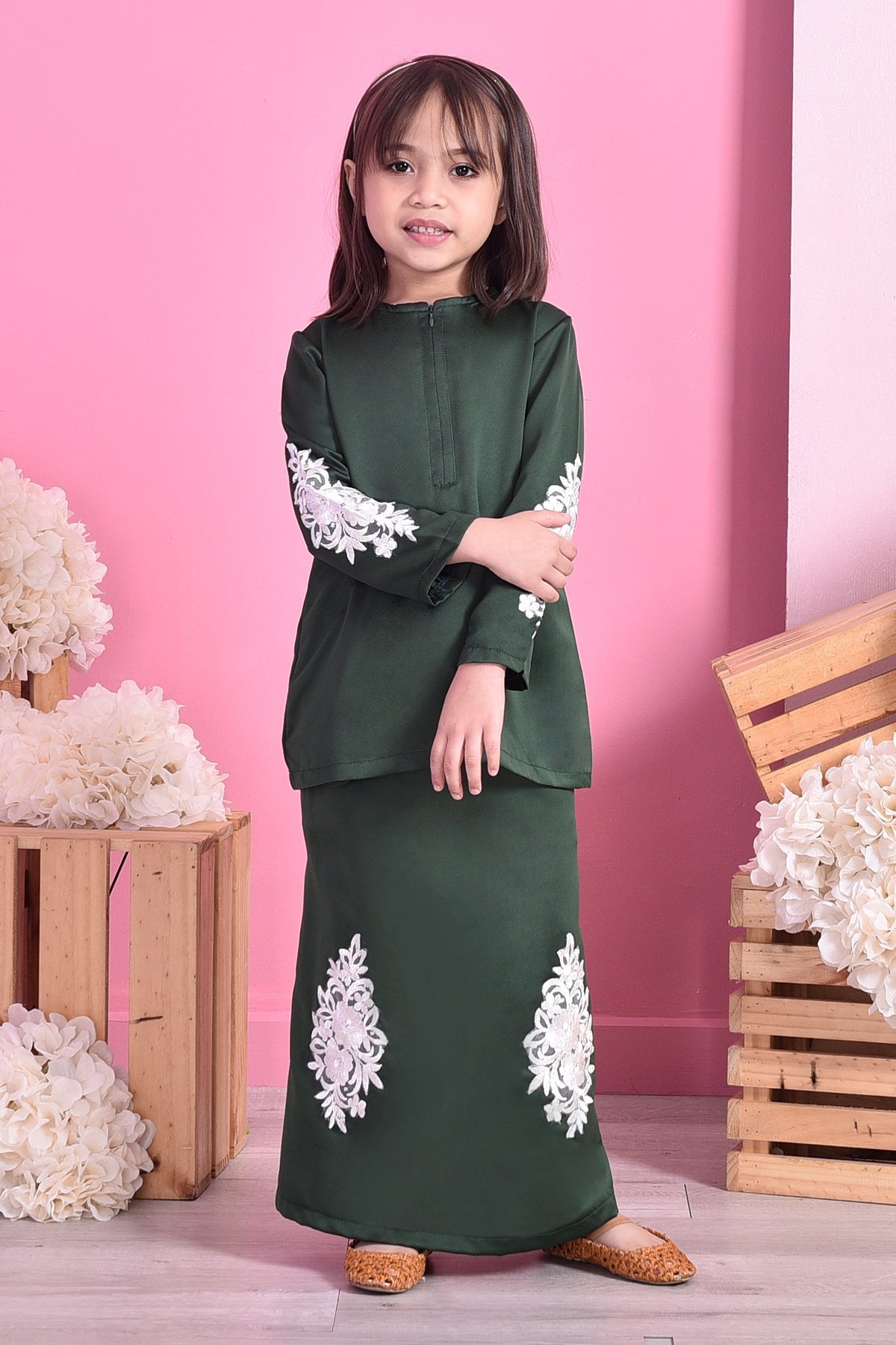 Baju Kurung Lace Mathilde Kids - Forest Green