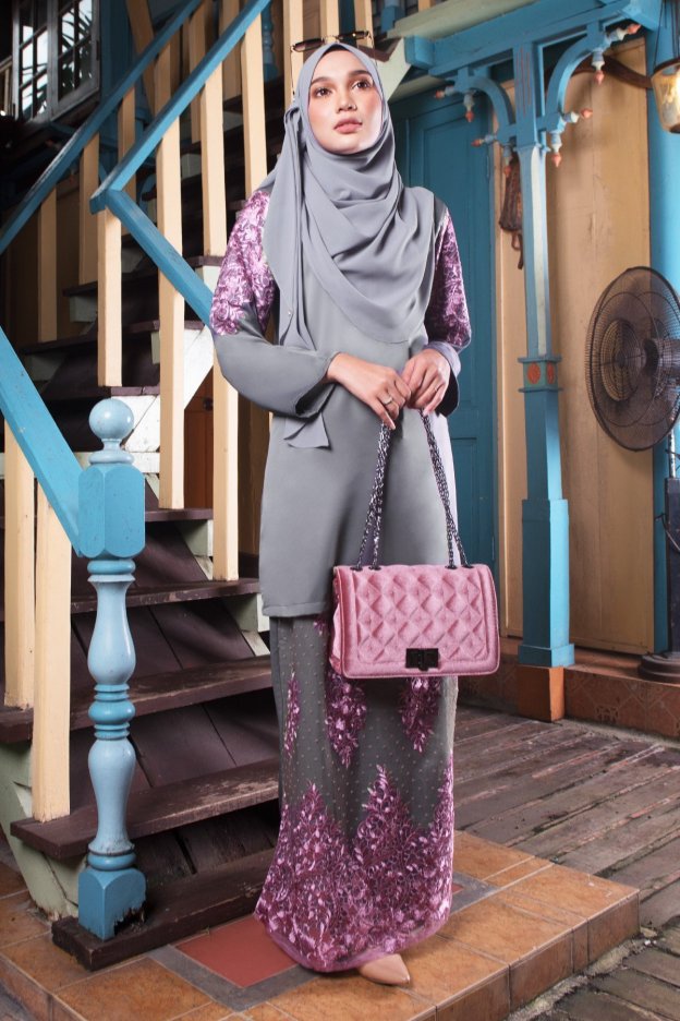 Baju Kurung Lace Mathilde - Amour Grey