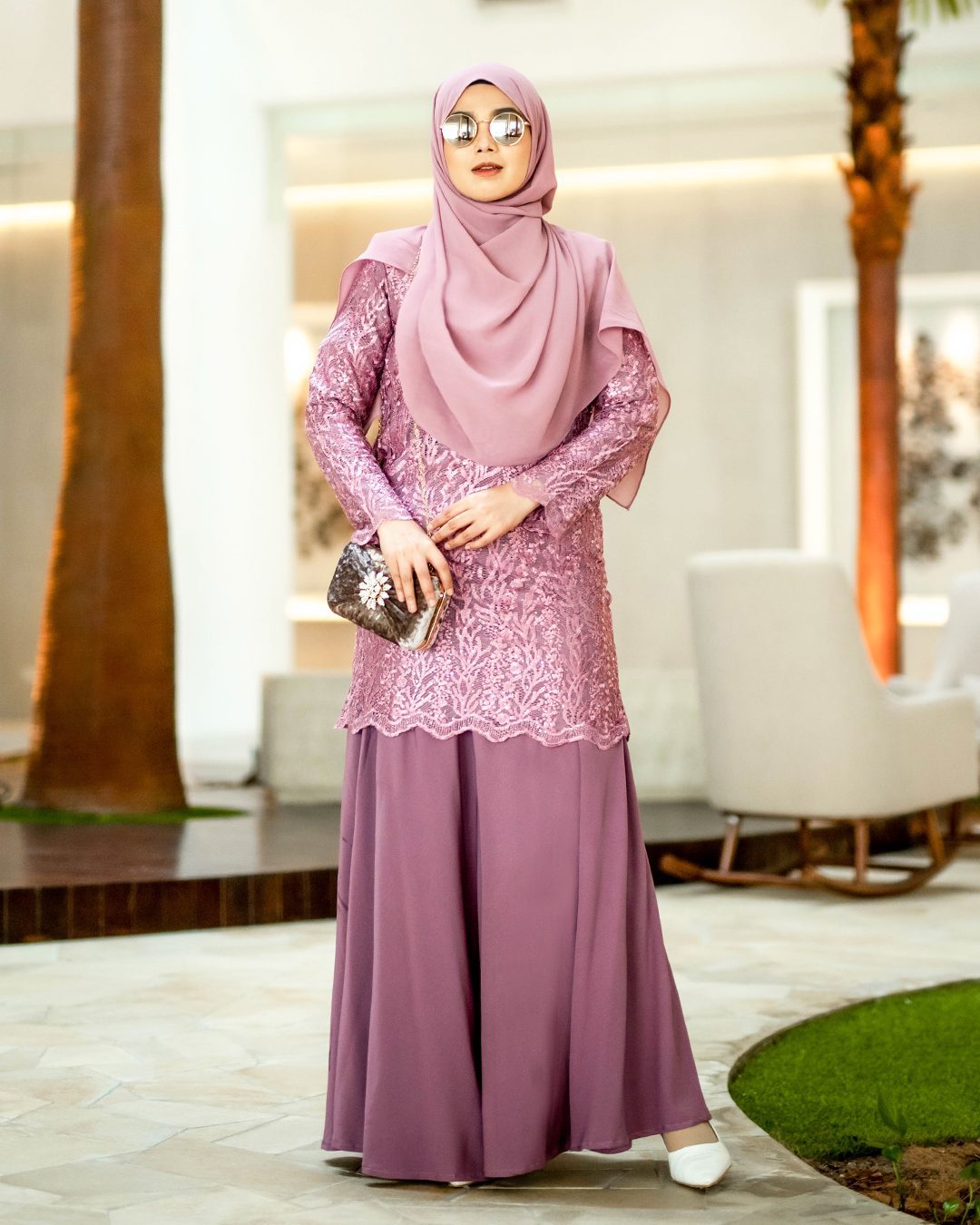 Baju Kurung Lace Rufaidah - Dusty Pink