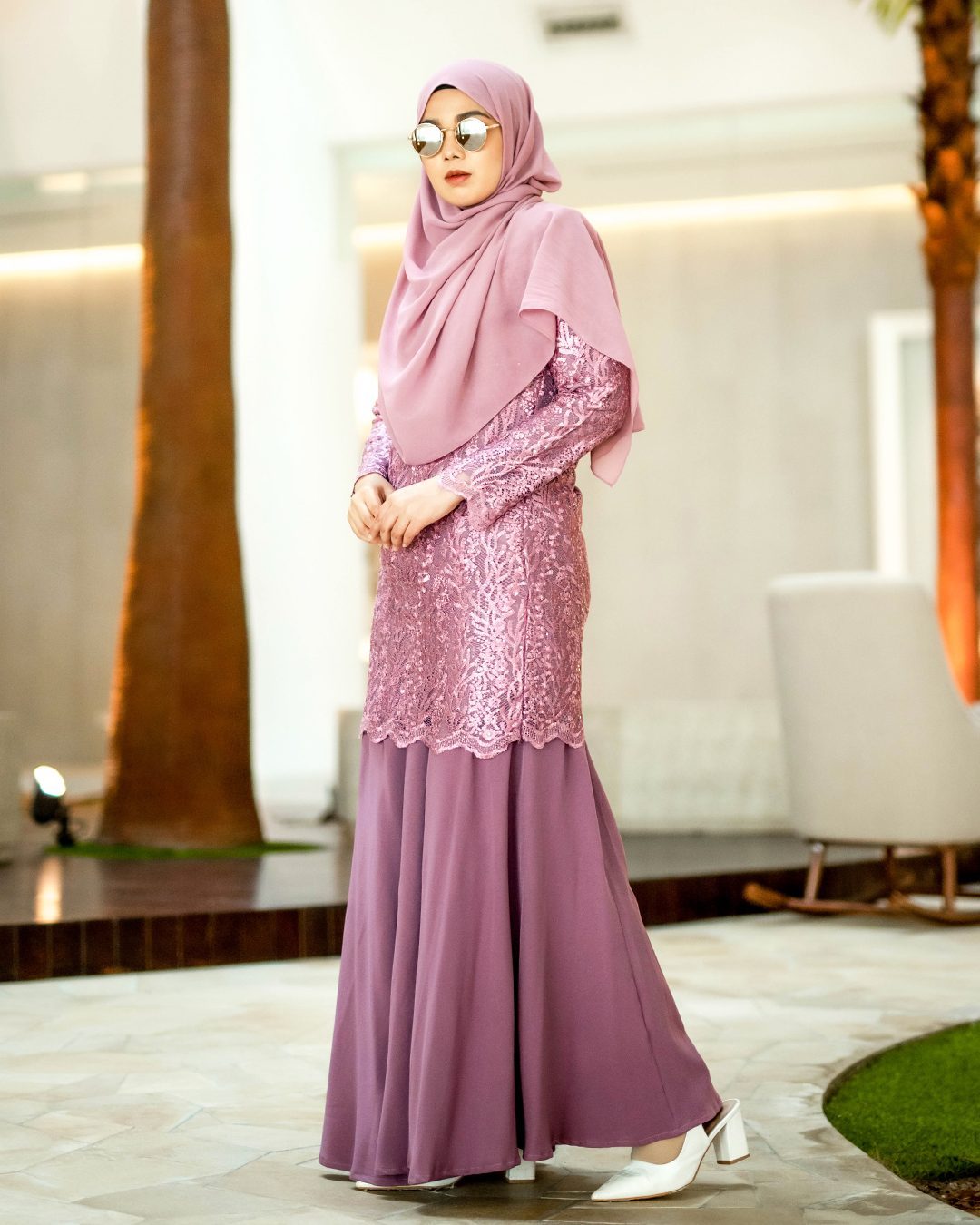 Baju Kurung Lace Rufaidah - Dusty Pink