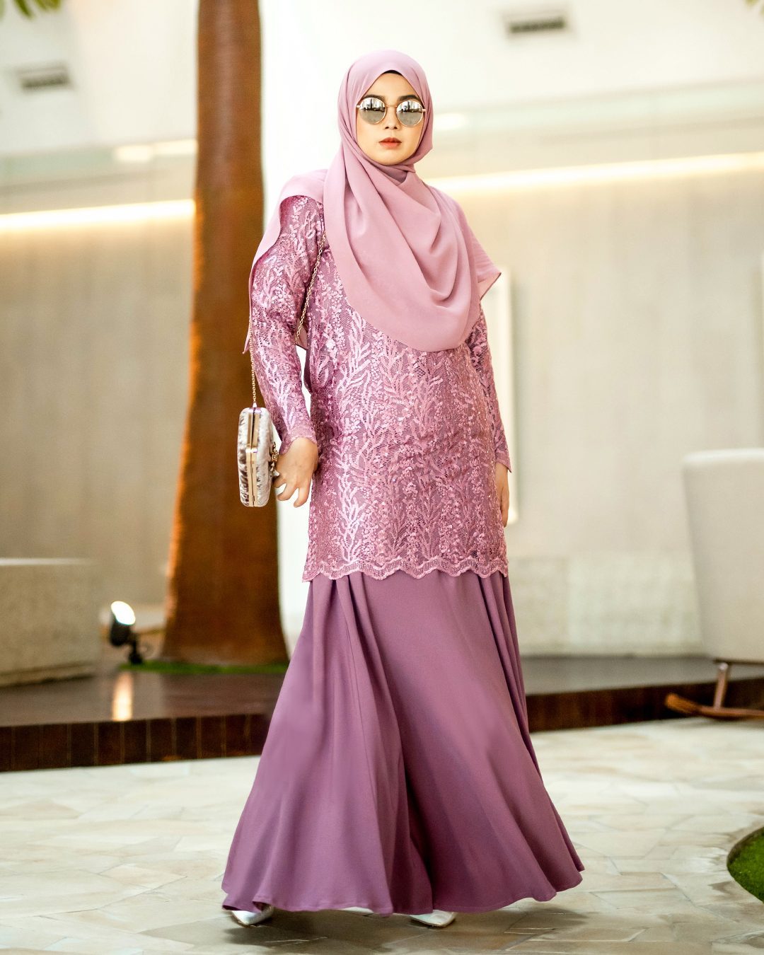 Baju Kurung Lace Rufaidah - Dusty Pink