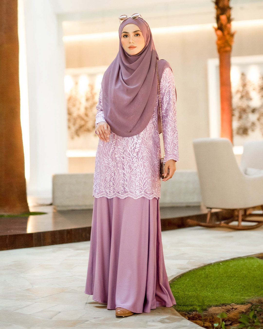 Baju Kurung Lace Rufaidah - Dusty Purple