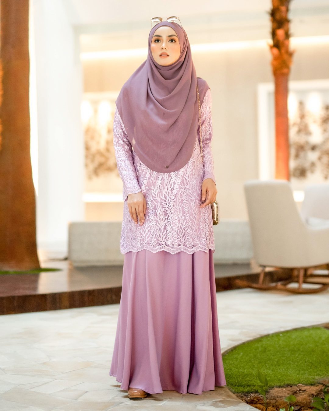 Baju Kurung Lace Rufaidah - Dusty Purple