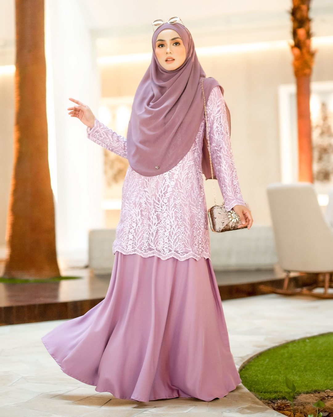 Baju Kurung Lace Rufaidah - Dusty Purple