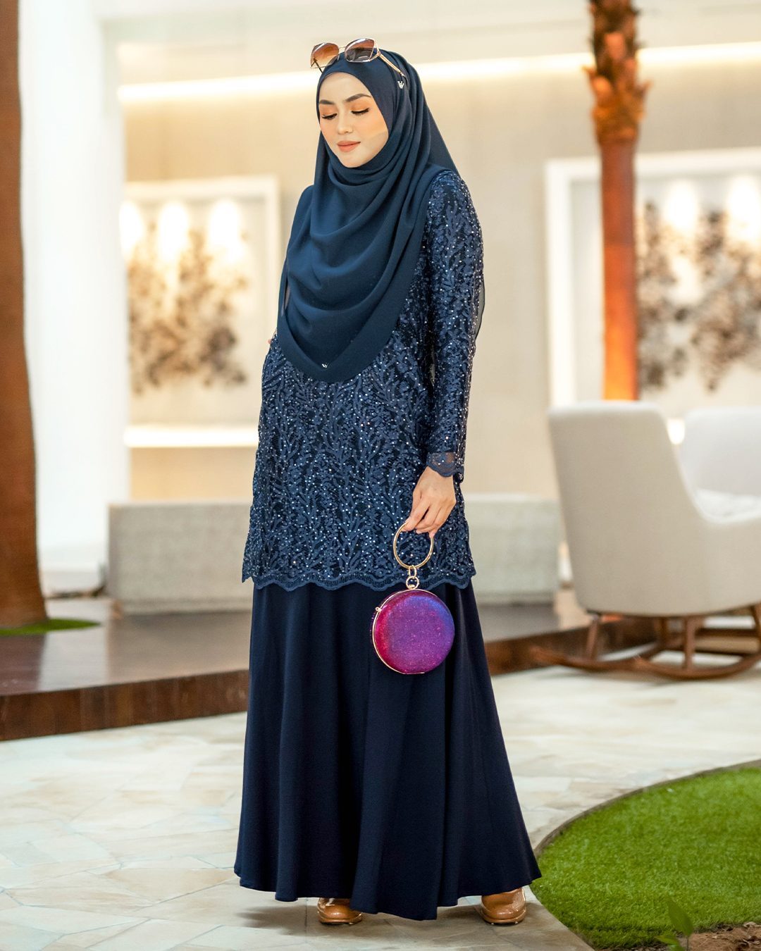 Baju Kurung Lace Rufaidah - Navy Blue