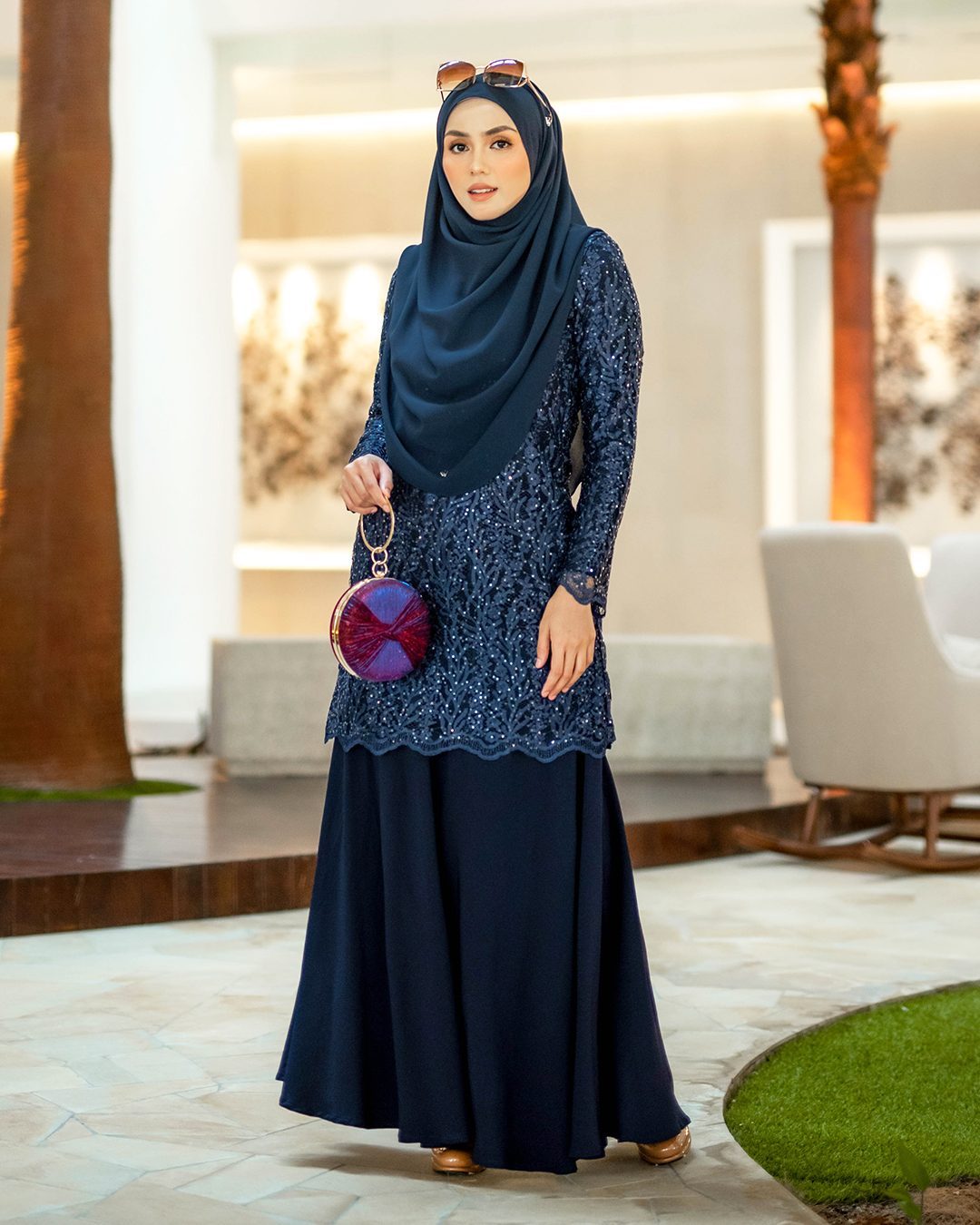 Baju Kurung Lace Rufaidah - Navy Blue