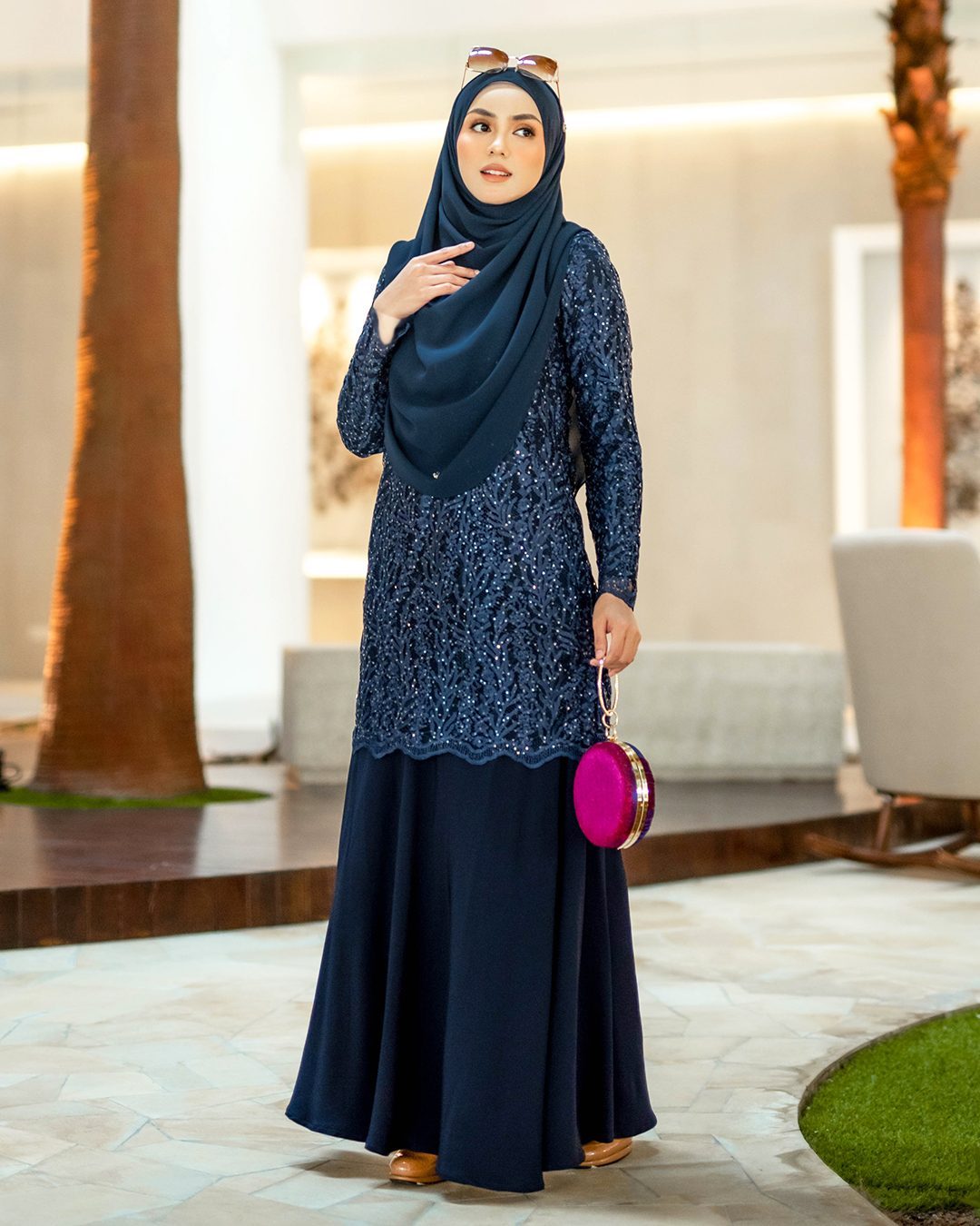 Baju Kurung Lace Rufaidah - Navy Blue