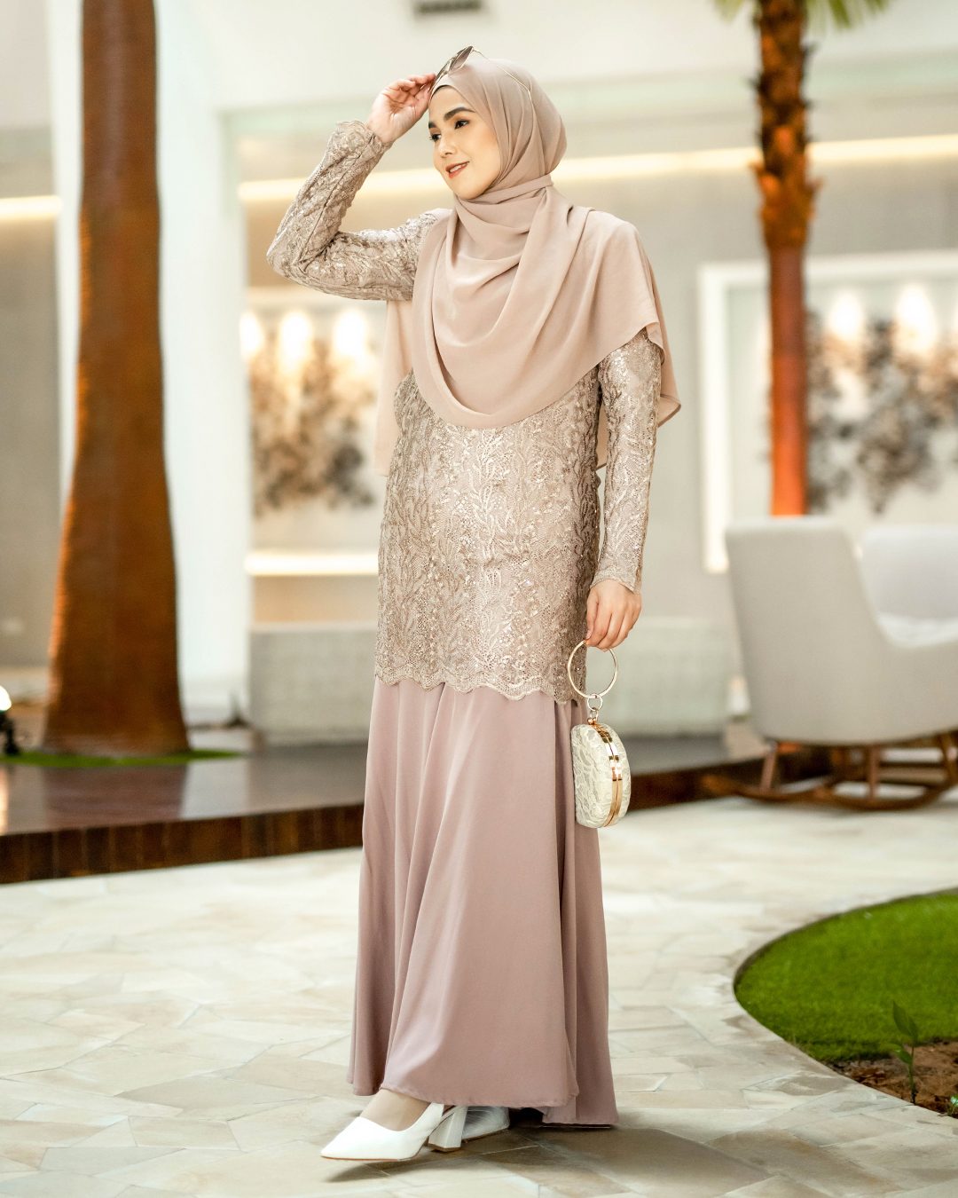 Baju Kurung Lace Rufaidah - Warm Nude