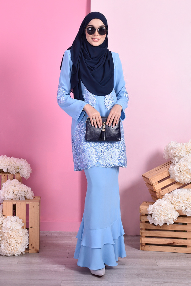 Baju Kurung Lace Dominique - Ice Blue