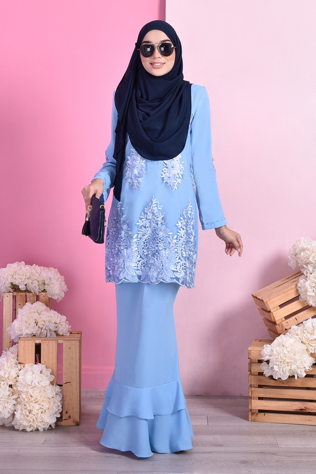 Baju Kurung Lace Dominique - Ice Blue
