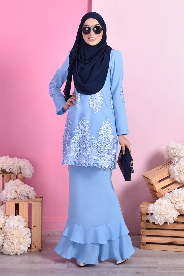 Baju Kurung Lace Dominique - Ice Blue