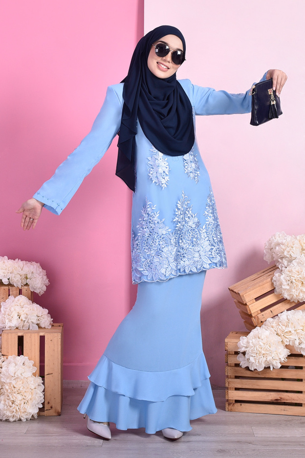 Baju Kurung Lace Dominique - Ice Blue