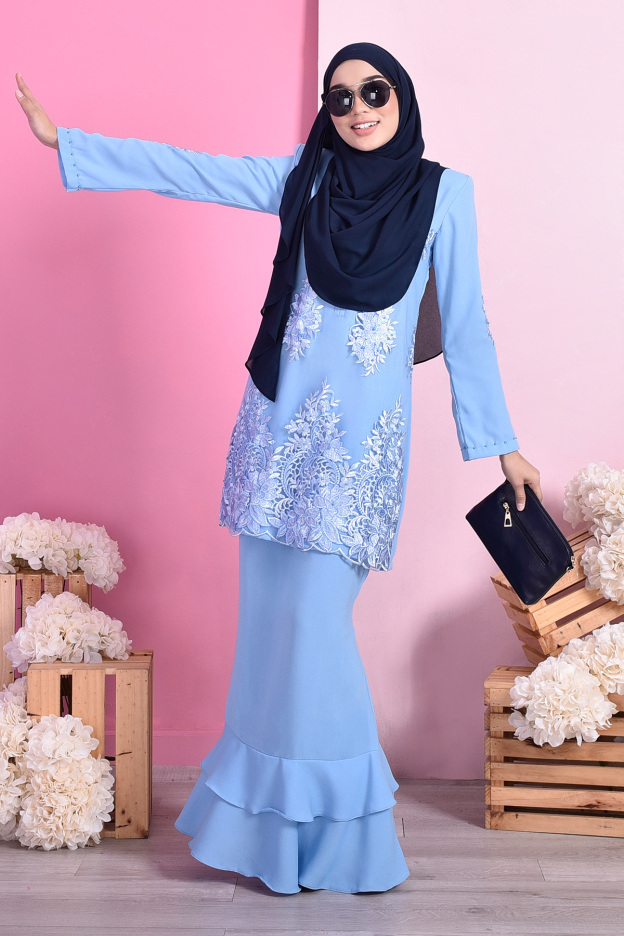 Baju Kurung Lace Dominique - Ice Blue