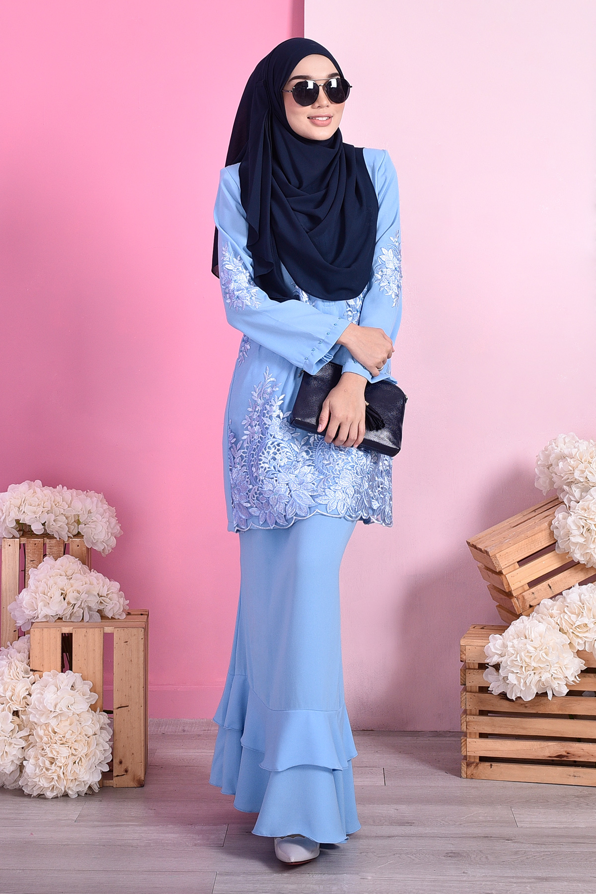 Baju Kurung Lace Dominique - Ice Blue