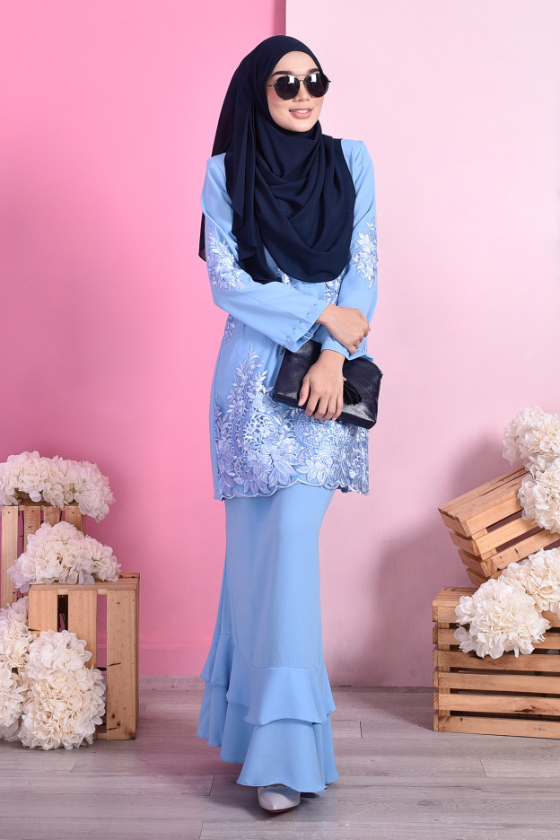 Baju Kurung Lace Dominique - Ice Blue