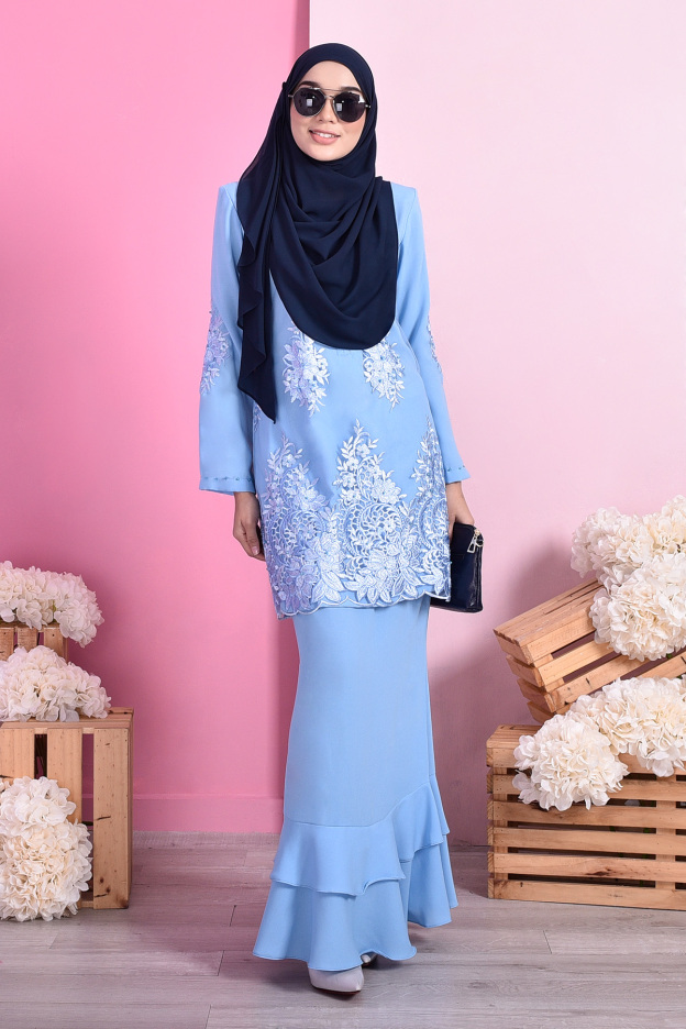 Baju Kurung Lace Dominique - Ice Blue