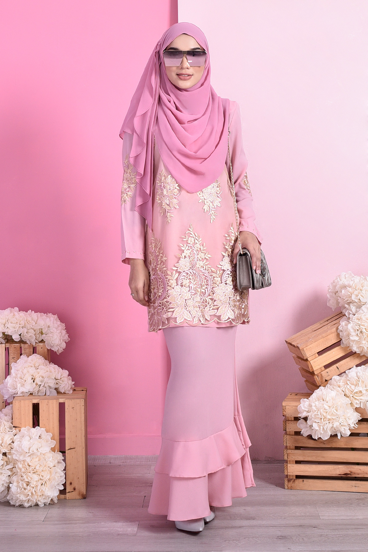 Baju Kurung Lace Dominique - Blush Pink