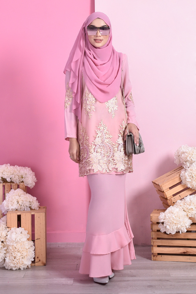 Baju Kurung Lace Dominique - Blush Pink