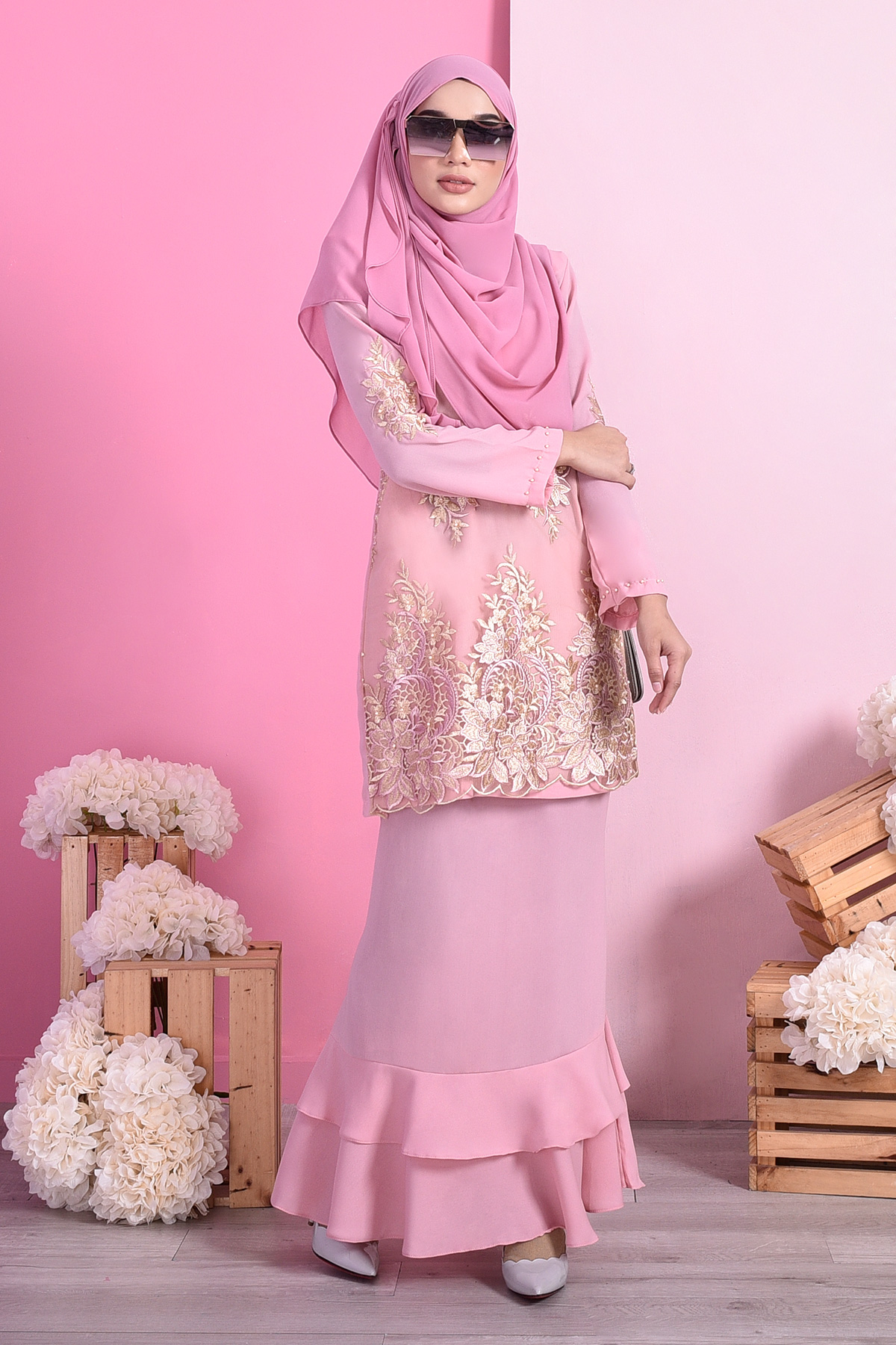 Baju Kurung Lace Dominique - Blush Pink