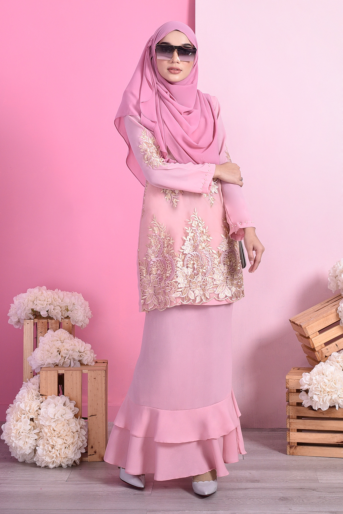 Baju Kurung Lace Dominique - Blush Pink