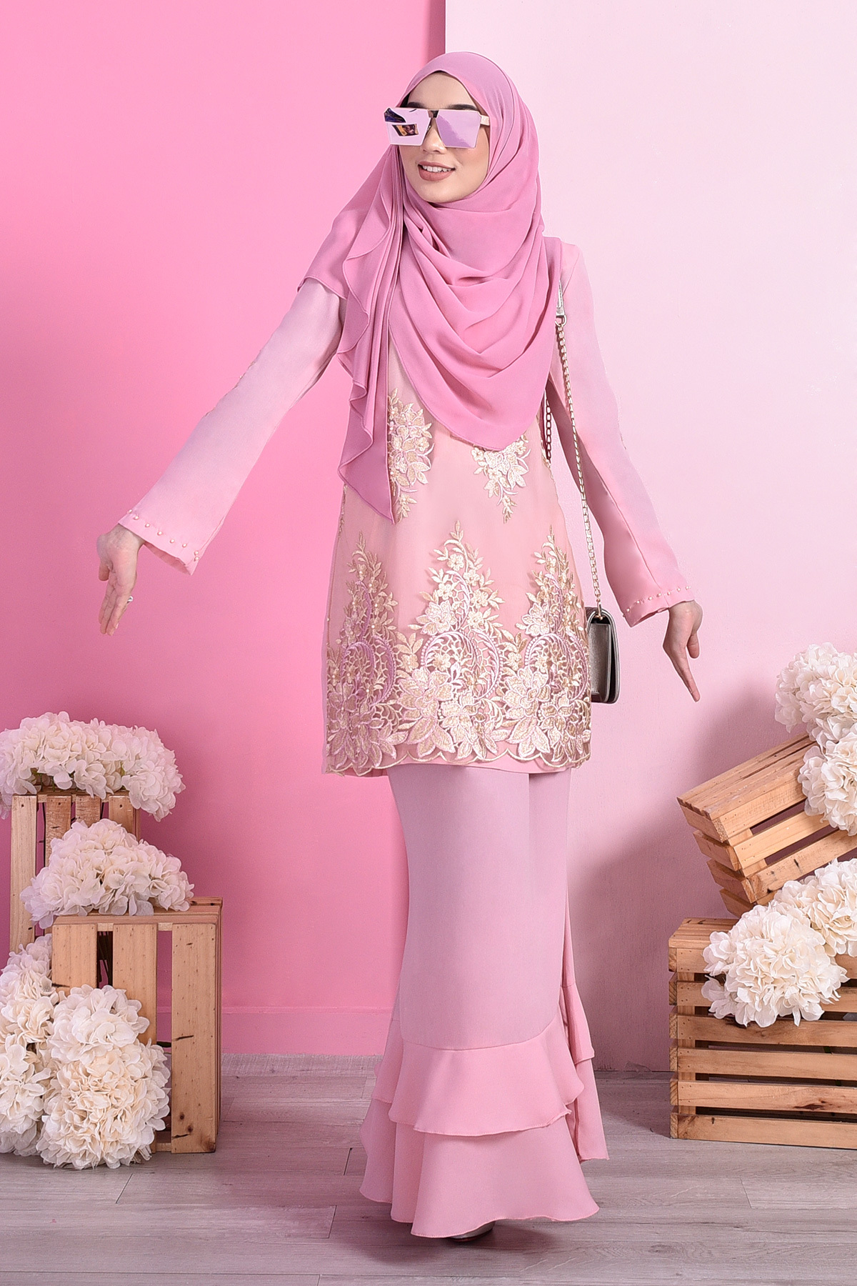 Baju Kurung Lace Dominique - Blush Pink