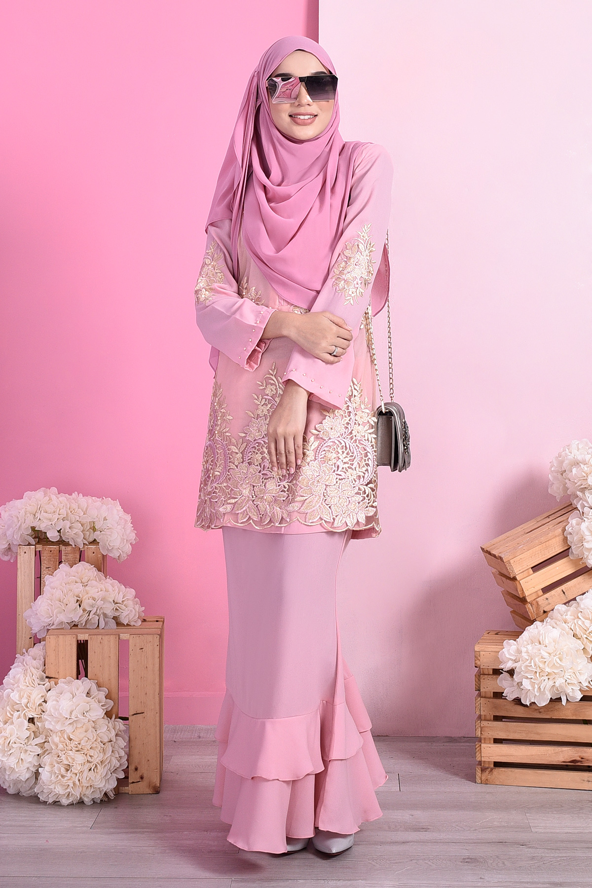 Baju Kurung Lace Dominique - Blush Pink