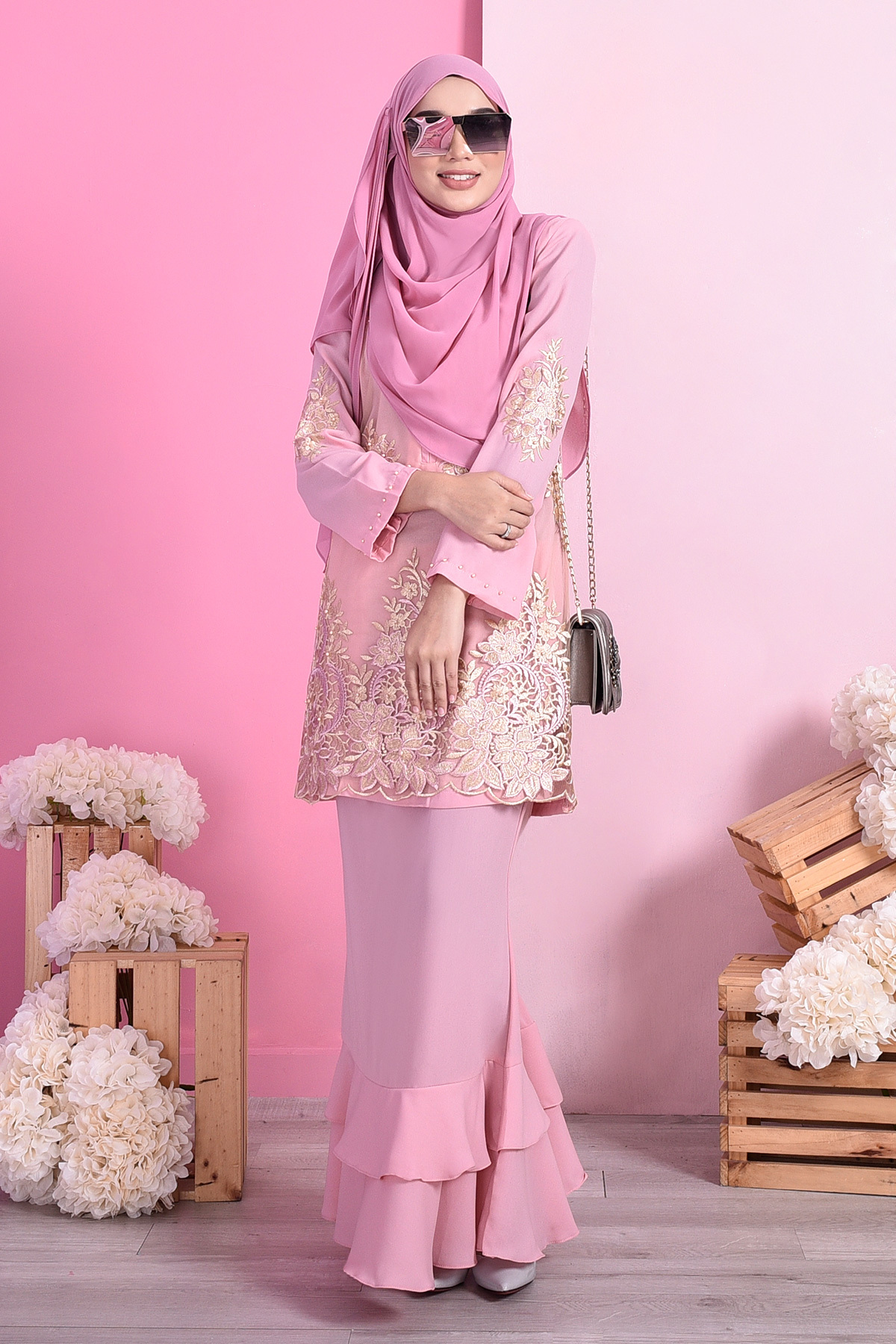 Baju Kurung Lace Dominique - Blush Pink