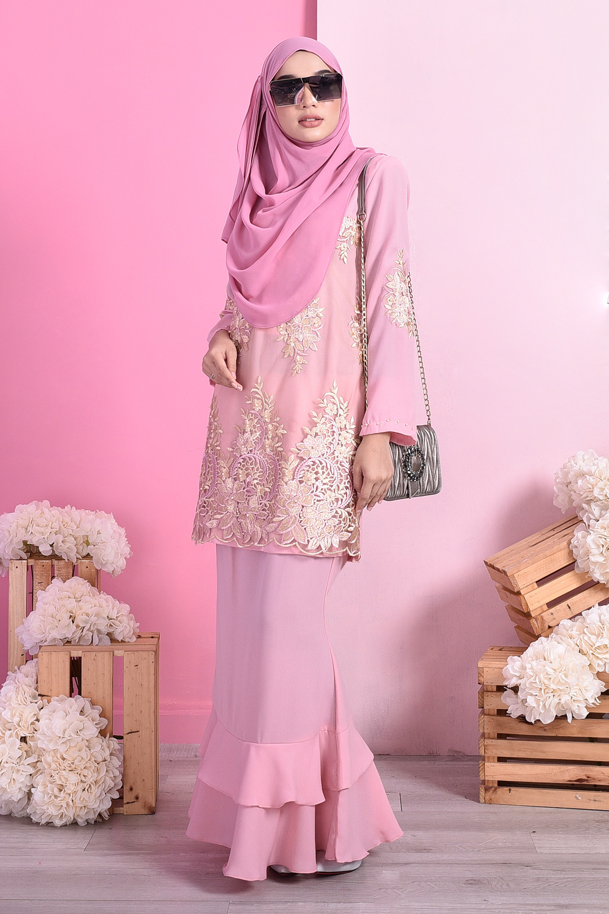 Baju Kurung Lace Dominique - Blush Pink