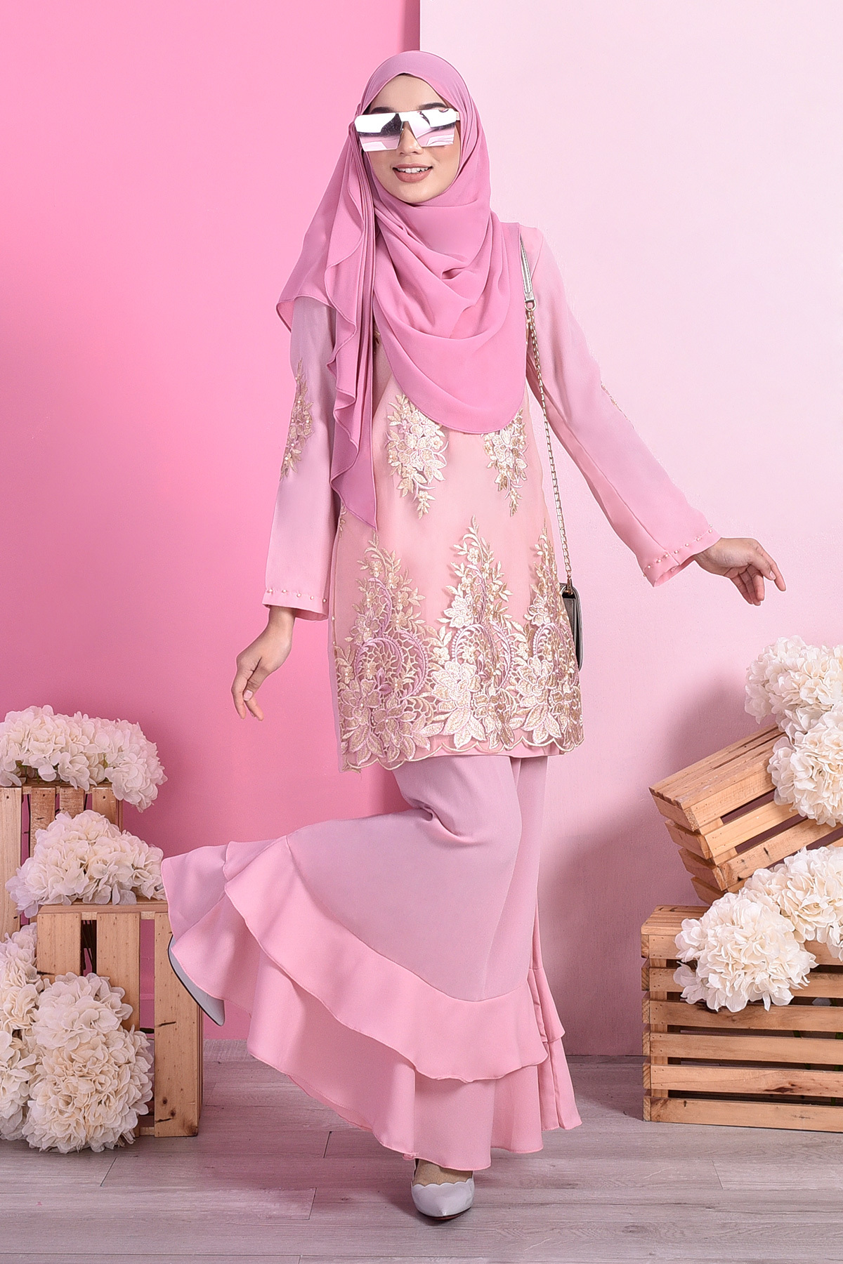 Baju Kurung Lace Dominique - Blush Pink