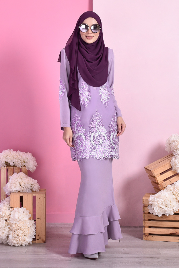 Baju Kurung Lace Dominique - Lilac Purple