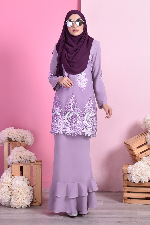 Baju Kurung Lace Dominique - Lilac Purple